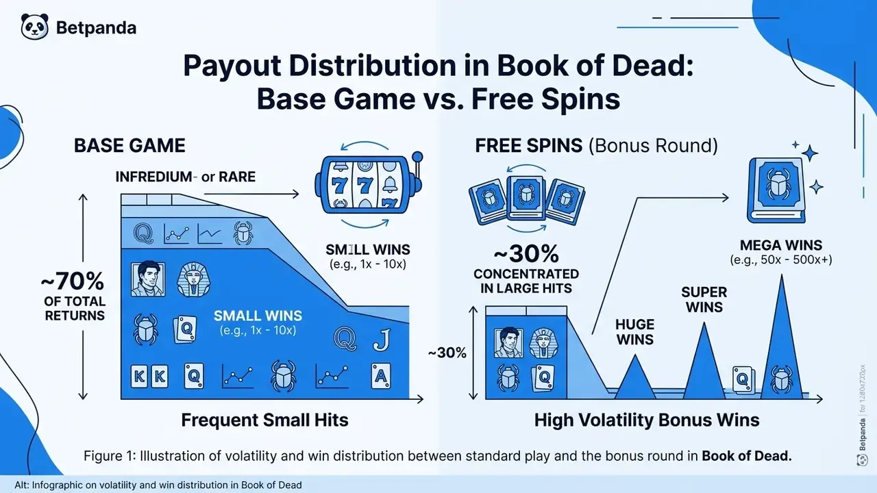 Infographic on volatility and win distribution in Book of Dead