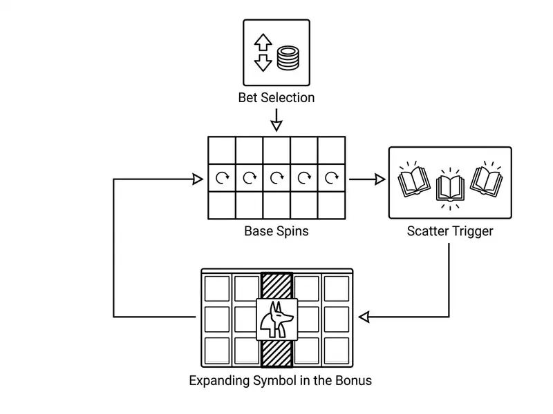 Diagram of the Book of Dead slot gameplay cycle